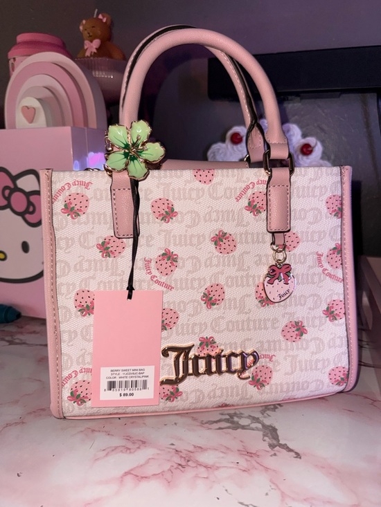 Juicy Couture White / Pink Strawberry Print Mini Satchel - Picture 2 of 6